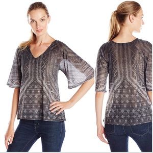 •PRANA• Black Boho Print Romy‎ Top Flutter Sleeve Size XS